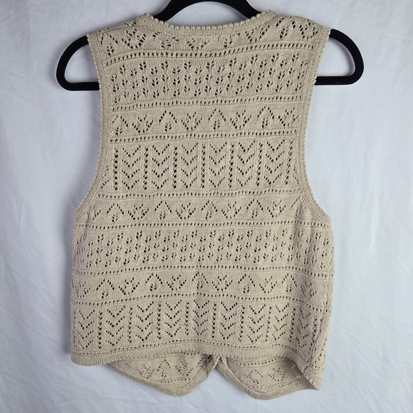 Vintage Y2K The Limited Womens Large Linen Cotton Button Vest Pointelle Crochet - Picture 3 of 7